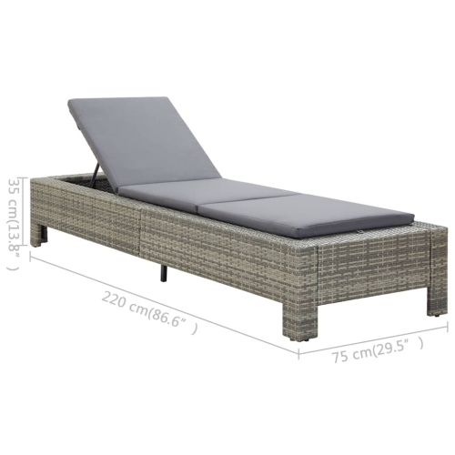 vidaXL Sunbed with Cushion Grey Poly Rattan