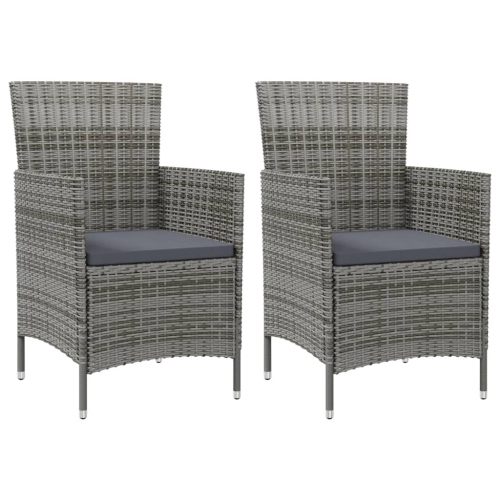 vidaXL Garden Chairs with Cushions 2 pcs Poly Rattan Grey