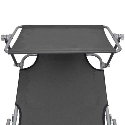 vidaXL Folding Sun Lounger with Canopy Grey Aluminium