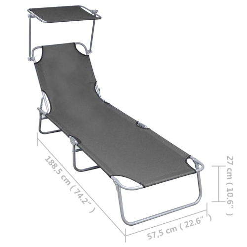 vidaXL Folding Sun Lounger with Canopy Grey Aluminium