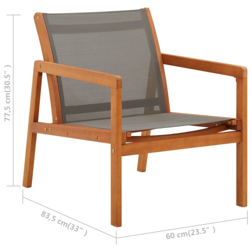 vidaXL Garden Lounge Chair Grey Solid Eucalyptus Wood and Textilene