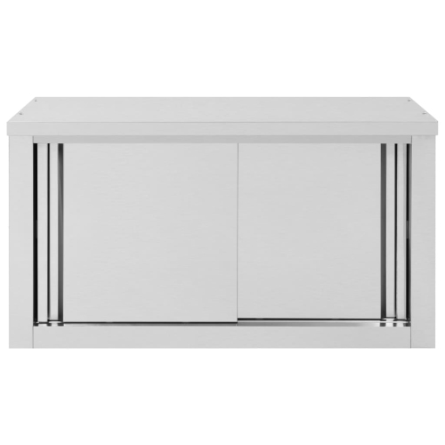vidaXL Kitchen Wall Cabinet with Sliding Doors 35.4"x15.7"x19.7" Stainless Steel