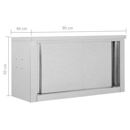 vidaXL Kitchen Wall Cabinet with Sliding Doors 35.4"x15.7"x19.7" Stainless Steel