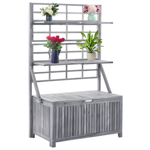 vidaXL Storage Box with Trellis Grey 99x55x160 cm Solid Acacia Wood