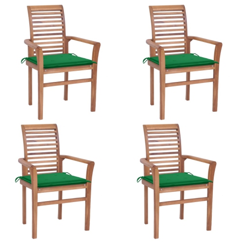 vidaXL Dining Chairs 4 pcs with Green Cushions Solid Teak Wood