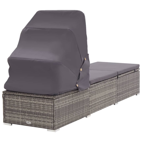 vidaXL Sun Lounger with Canopy and Cushion Poly Rattan Grey
