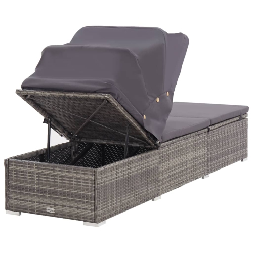 vidaXL Sun Lounger with Canopy and Cushion Poly Rattan Grey