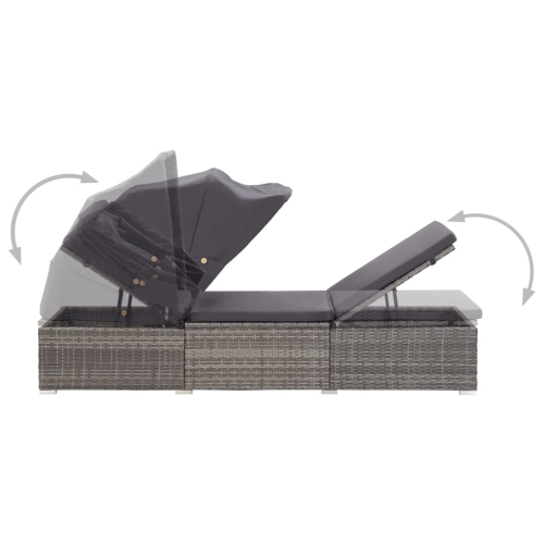 vidaXL Sun Lounger with Canopy and Cushion Poly Rattan Grey