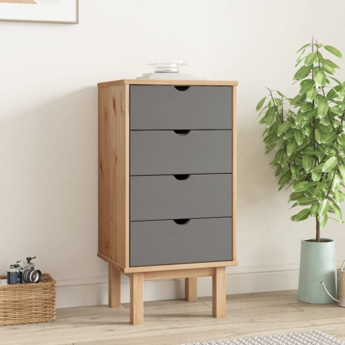 vidaXL Drawer Cabinet OTTA Brown&Grey 45x39x90cm Solid Wood Pine