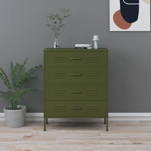 vidaXL Chest of Drawers Olive Green 80x35x101.5 cm Steel