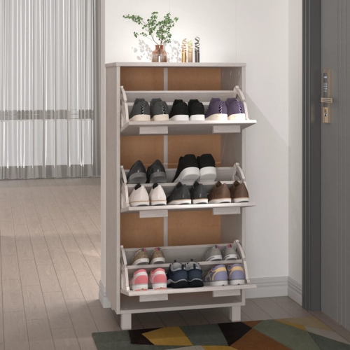 vidaXL Shoe Cabinet HAMAR White 59.5x35x117 cm Solid Wood Pine