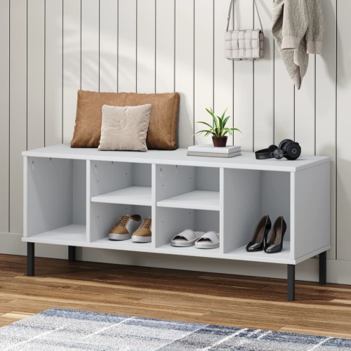 vidaXL Shoe Rack with Metal Legs White 106x35x45 cm Solid Wood OSLO