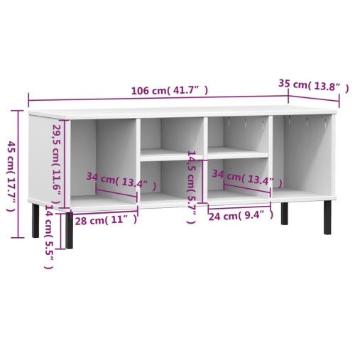vidaXL Shoe Rack with Metal Legs White 106x35x45 cm Solid Wood OSLO