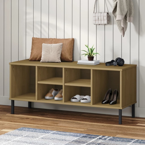 vidaXL Shoe Rack with Metal Legs Brown 106x35x45 cm Solid Wood OSLO