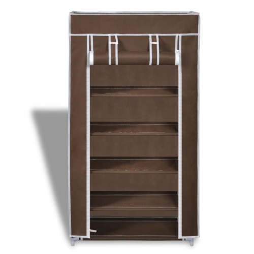 Fabric Shoe Cabinet with Cover 58 x 28 x 106 cm Brown