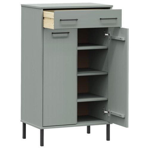 vidaXL Shoe Rack with Metal Legs Grey Solid Wood Pine OSLO