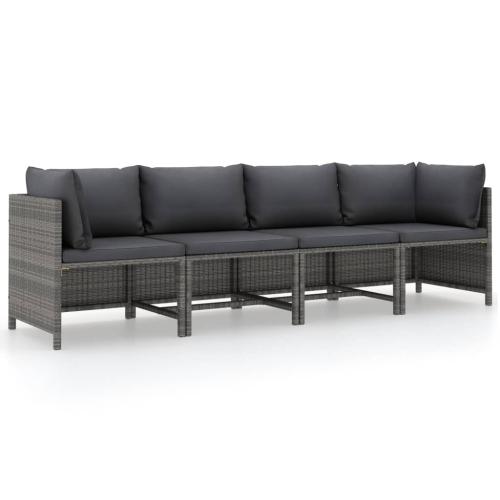 VIDAXL  4-Seater Garden Sofa With Cushions Poly Rattan In Grey