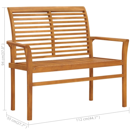 Banc de jardin en teck massif 112 cm avec coussin gris de vidaXL