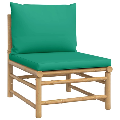 VIDAXL  Garden Middle Sofa With Green Cushions Bamboo