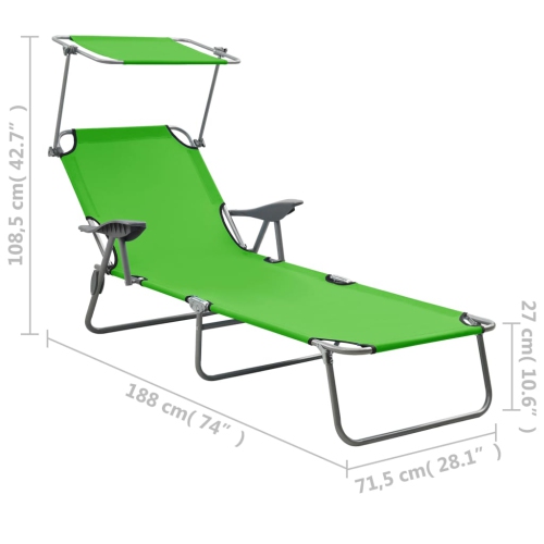 vidaXL Sun Lounger with Canopy Steel Green