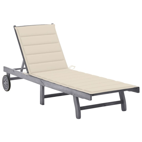 VIDAXL  Garden Sun Lounger With Cushion Solid Acacia Wood In Grey