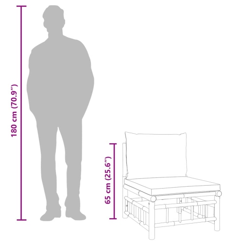 vidaXL Garden Middle Sofa with Cream White Cushions Bamboo