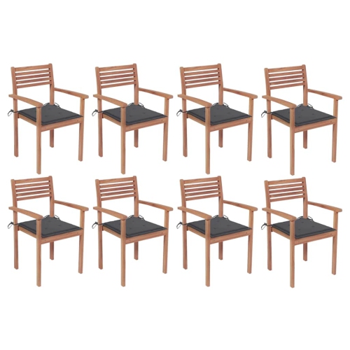 Chaises de jardin empilables vidaXL avec coussins 8 pièces en teck massif