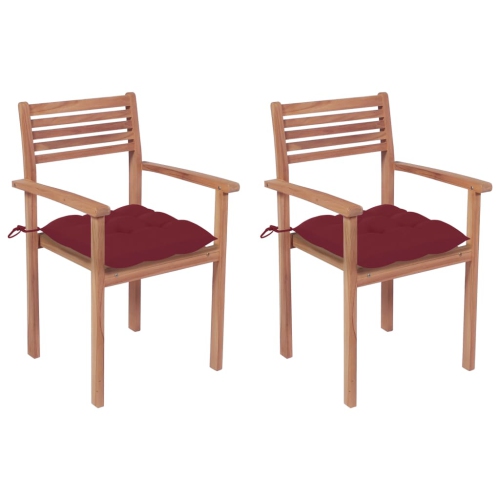 vidaXL Garden Chairs 2 pcs with Wine Red Cushions Solid Teak Wood