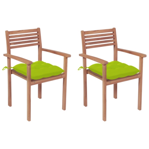 VIDAXL  Garden Chairs 2 PCs With Bright Cushions Solid Teak Wood In Green