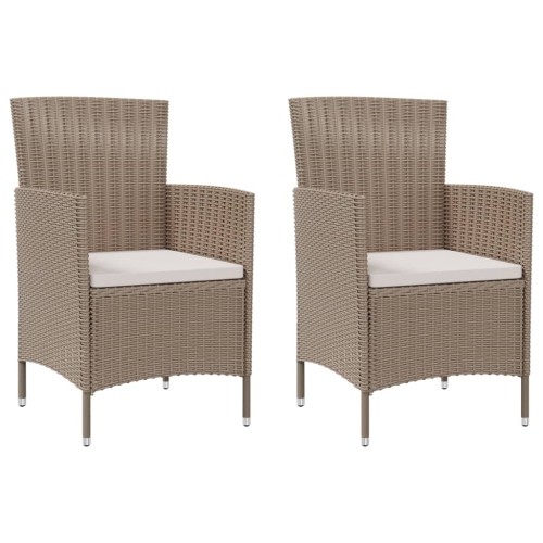 vidaXL Garden Chairs with Cushions 2 pcs Poly Rattan Beige