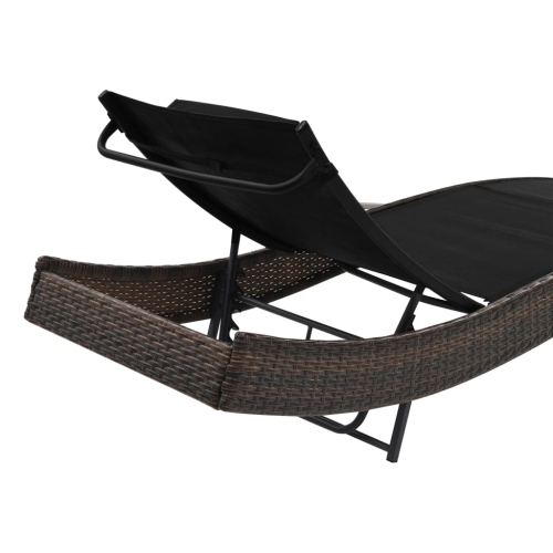 vidaXL Sun Lounger with Pillow Poly Rattan Brown
