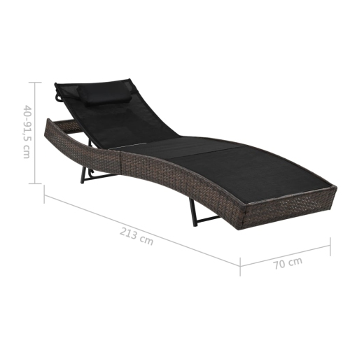 vidaXL Sun Lounger with Pillow Poly Rattan Brown