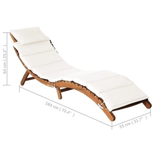 vidaXL Sun Lounger with Cushion Solid Acacia Wood Cream