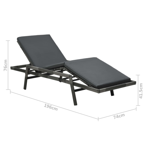 vidaXL Sun Lounger with Cushion Poly Rattan Grey