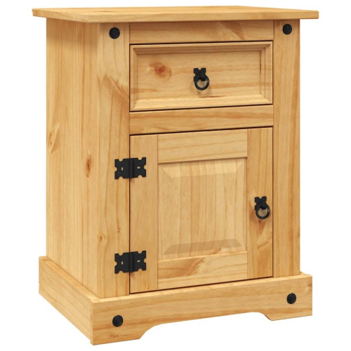 vidaXL Bedside Cabinet with 1 Drawer & 1 Door, Solid Pine Wood, 20.9''x15.4''x26'', Natural Finish