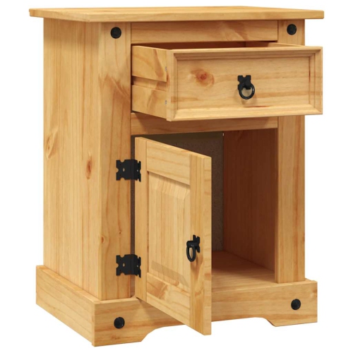 vidaXL Bedside Cabinet with 1 Drawer & 1 Door, Solid Pine Wood, 20.9''x15.4''x26'', Natural Finish