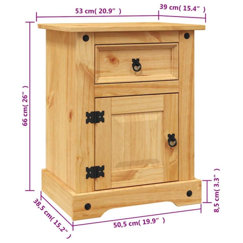 vidaXL Bedside Cabinet with 1 Drawer & 1 Door, Solid Pine Wood, 20.9''x15.4''x26'', Natural Finish