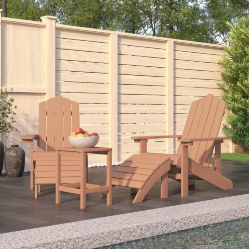 vidaXL Garden Adirondack Chairs with Footstool & Table HDPE Brown