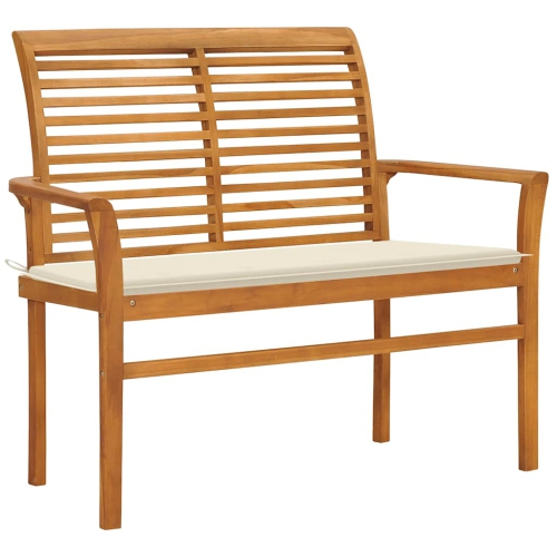 vidaXL Garden Bench with Cream Cushion 112 cm Solid Teak Wood