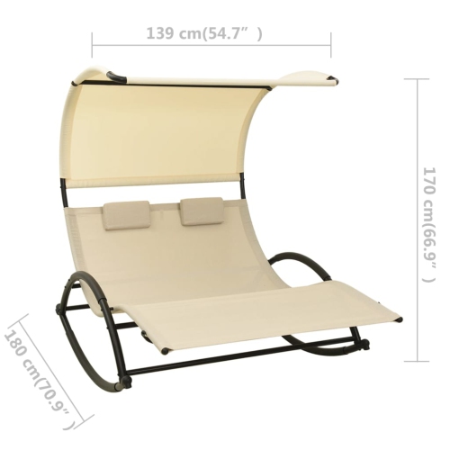 Chaise longue double soleil avec auvent en textilène de vidaXL - Crème