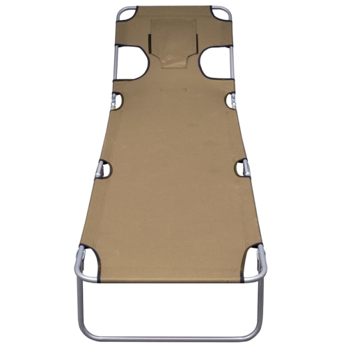 vidaXL Foldable Sunlounger with Head Cushion Adjustable Backrest Taupe