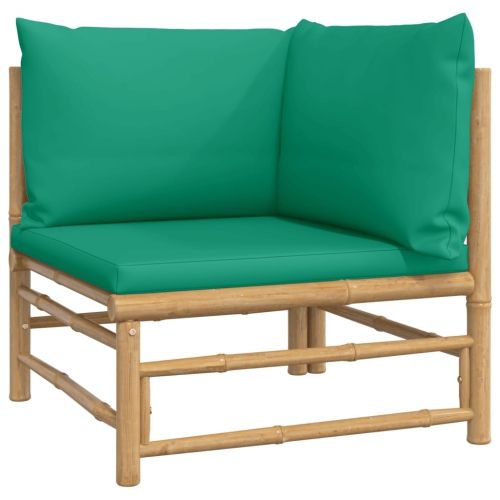 VIDAXL  Garden Corner Sofa With Green Cushions Bamboo