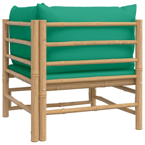 vidaXL Garden Corner Sofa with Green Cushions Bamboo