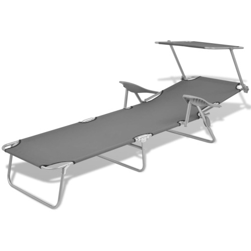 vidaXL Sun Lounger with Canopy Steel Grey