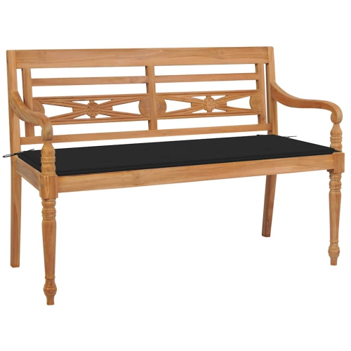 Banc de musculation en Batavia avec coussin noir en teck massif 120&nbsp;cm