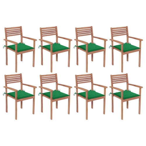 Chaises de jardin empilables vidaXL avec coussins 8 pièces en teck massif