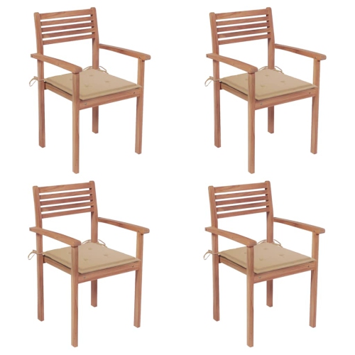 vidaXL Garden Chairs 4 pcs with Beige Cushions Solid Teak Wood