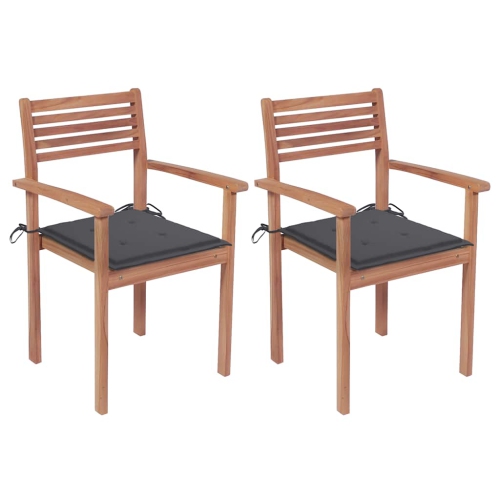 vidaXL Garden Chairs 2 pcs with Anthracite Cushions Solid Teak Wood