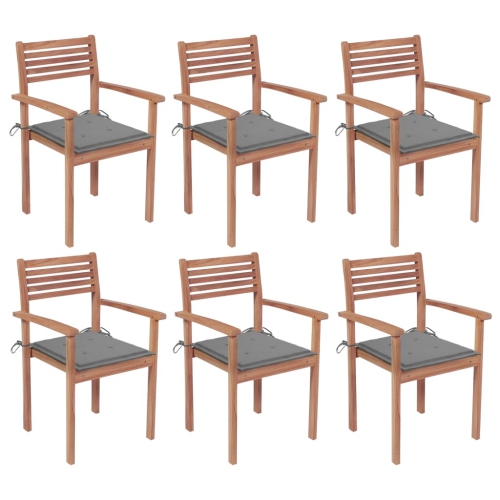 vidaXL Stackable Garden Chairs with Cushions 6 pcs Solid Teak Wood