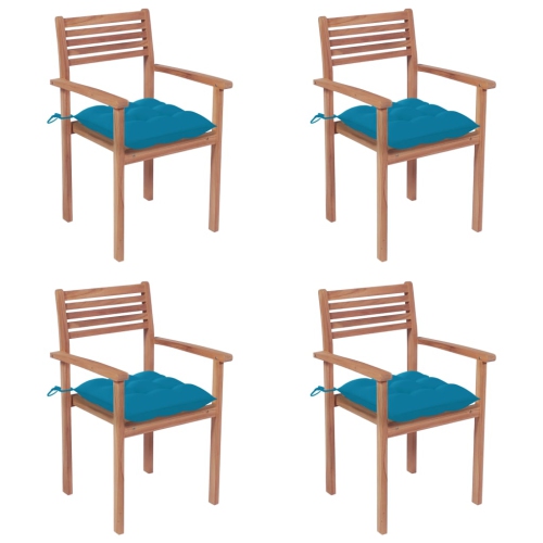 vidaXL Garden Chairs 4 pcs with Light Blue Cushions Solid Teak Wood